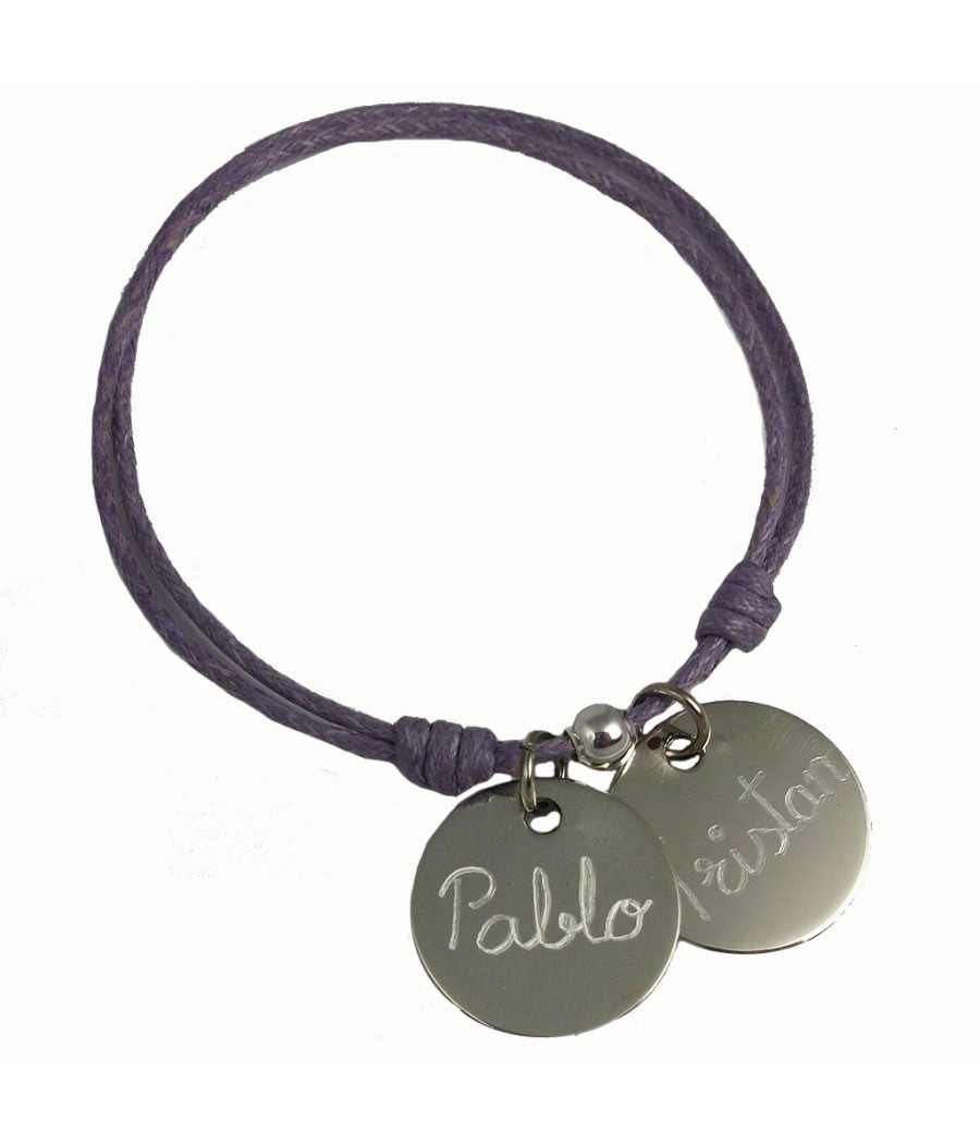 Pulsera con 2 medallas de plata grabadas