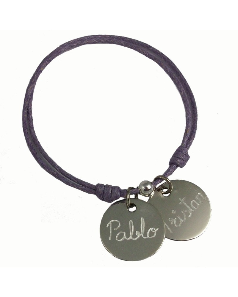Pulsera con 2 medallas de plata grabadas