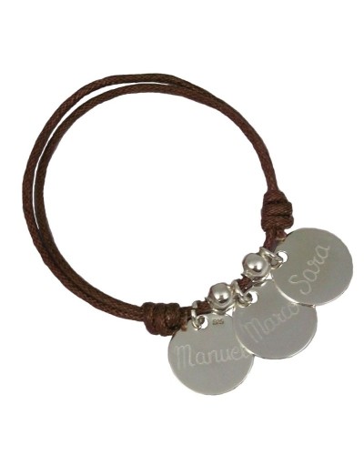 Pulsera con 3 medallas de plata grabadas