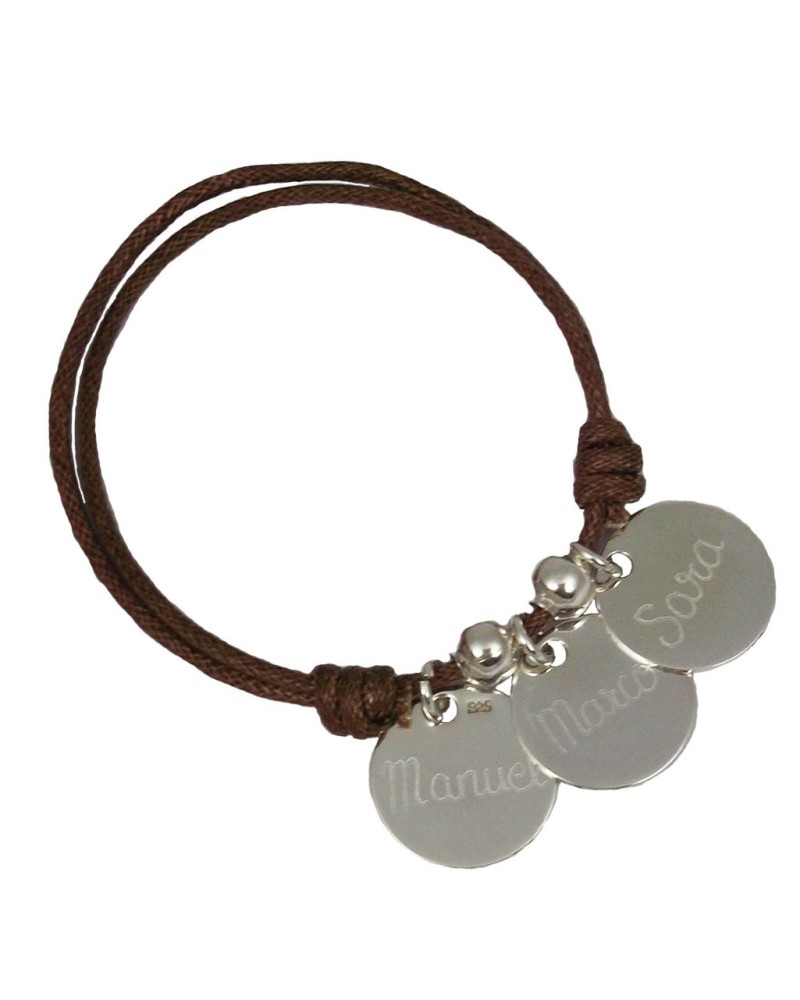 Pulsera con 3 medallas de plata grabadas