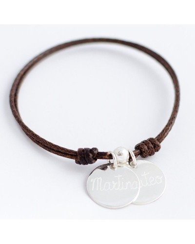 Pulsera con 2 medallas de plata grabadas