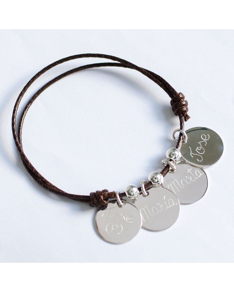 Pulsera con 4 medallas de plata grabadas