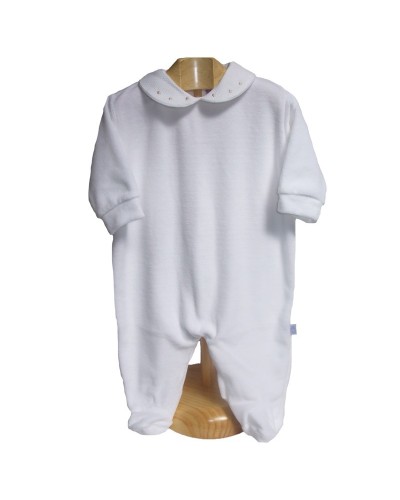 Pijama blanco cuello de topitos plateados