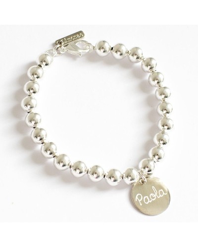 Pulsera bolas con medalla plata personalizada