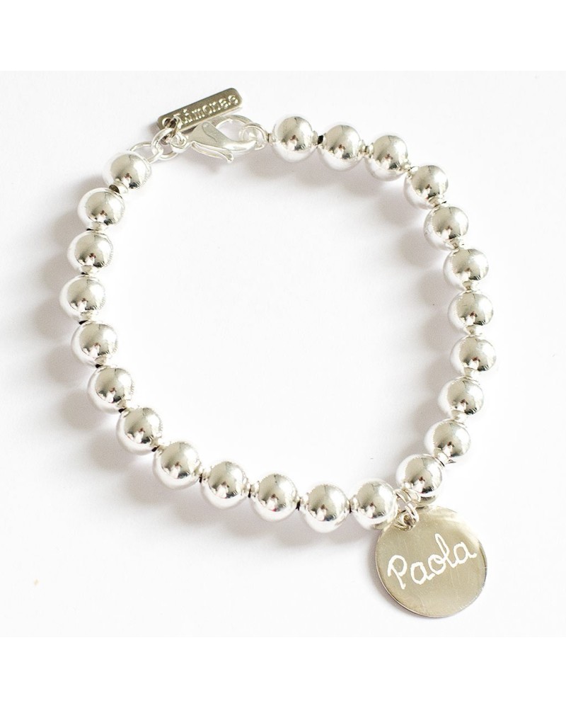 Pulsera bolas con medalla plata personalizada