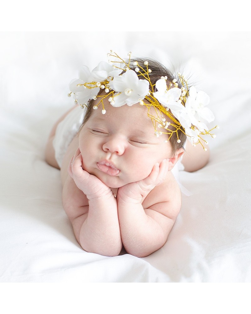 Diadema bebe flores y perlitas