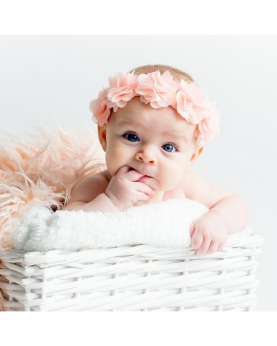 Diadema bebe cinta con flores rosa