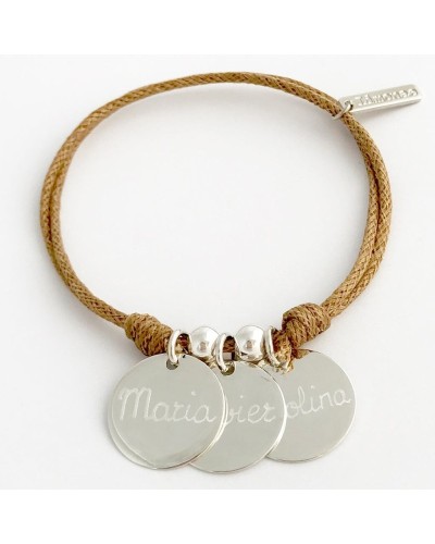Pulsera con 3 medallas de plata grabadas