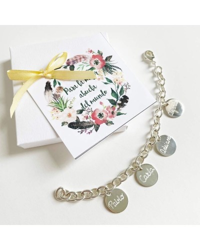 Pulsera eslabones 4 medallas plata personalizadas