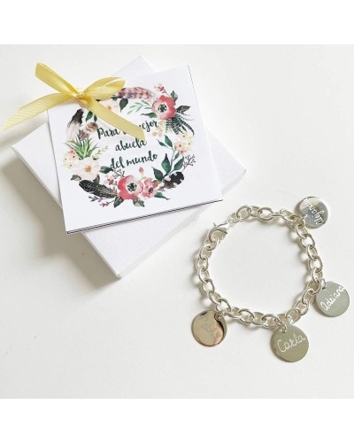 Pulsera eslabones 4 medallas plata personalizadas