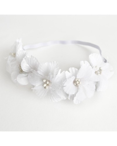 Diadema bebé Bautizo flores blancas