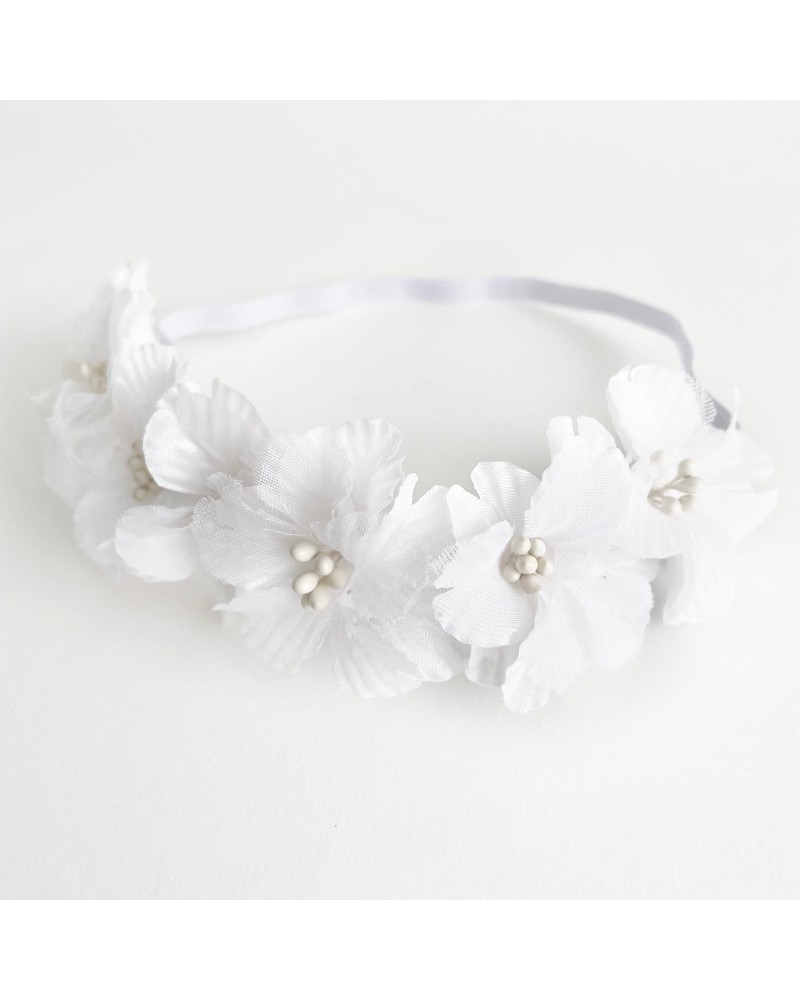 Diadema bebé Bautizo flores blancas