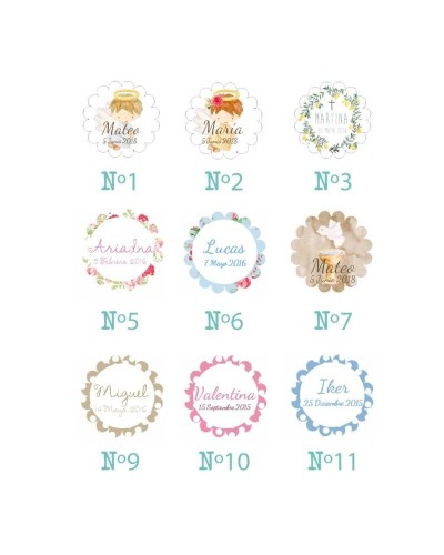 6 pulseras de perlas para invitados con medalla grabada