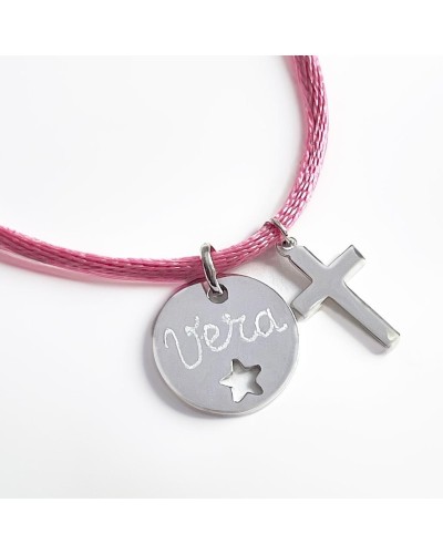 Collar con medalla de plata estrella calada perlita y nombre