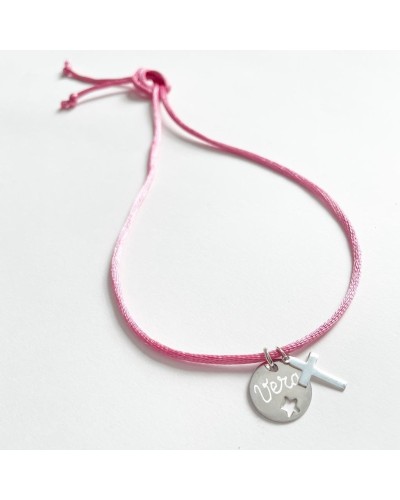 Collar con medalla de plata estrella calada perlita y nombre