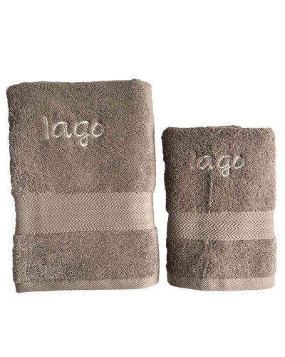 Toallas bordadas con el nombre. Set de 2 toallas con nombre en gris