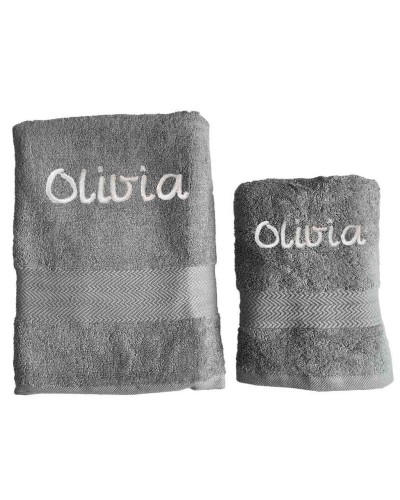 Toallas bordadas con el nombre. Set de 2 toallas con nombre en gris