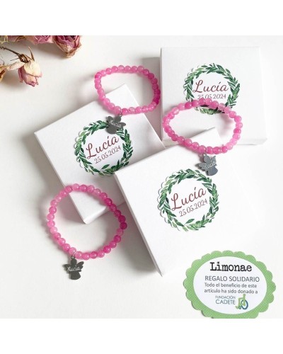 6 pulseras de cuarzo rosa con corazón