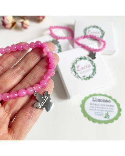 6 pulseras de cuarzo rosa con corazón