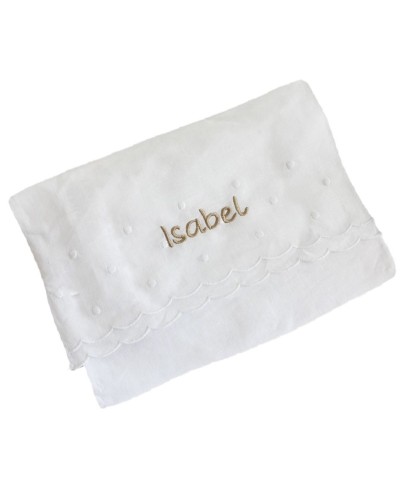 Sobre o bolsa de hilo con el nombre del bebe bordado