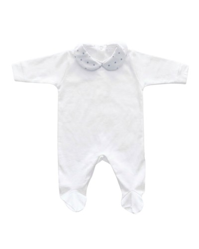 Pijama blanco cuello de topitos plateados