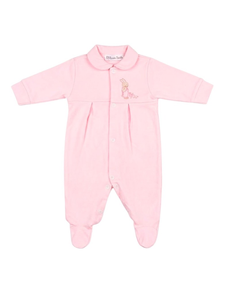 Pijama bebé terciopelo rosa 0-3 meses con corchetes fácil apertura.