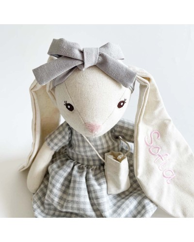 Peluche conejo estilo vintage personalizable con nombre bordado