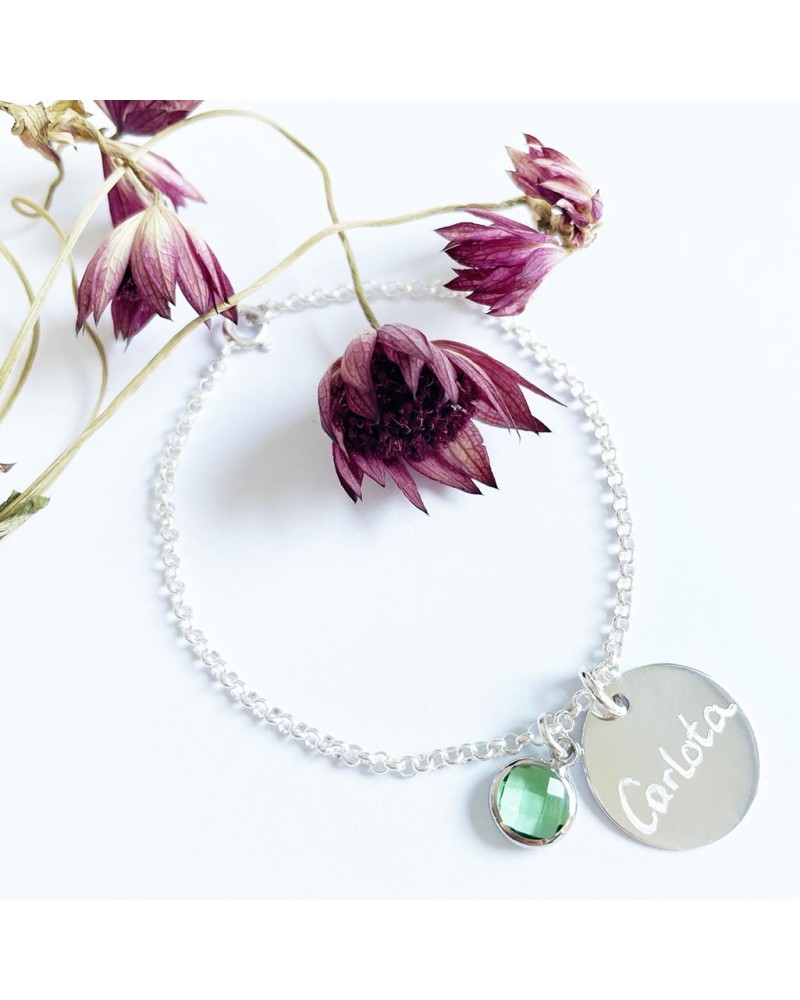 Pulsera grabada con bolitas de plata con medalla de plata