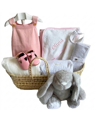 Canastilla Bebé Personalizada | Pelele y Peluche en tonos Rosa