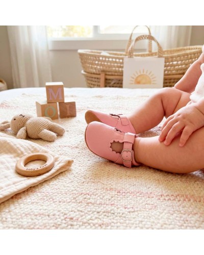 Zapatos de piel rosa para bebé con velcro | 3-6 meses