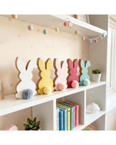 Decoración infantil, conejo de madera de colores