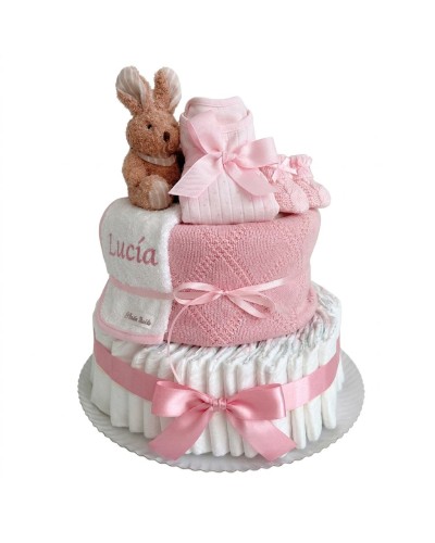 Tarta de Pañales para Niña Rosa Personalizada | El Recién Nacido