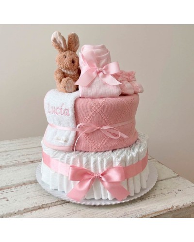 Tarta de Pañales para Niña Rosa Personalizada | El Recién Nacido