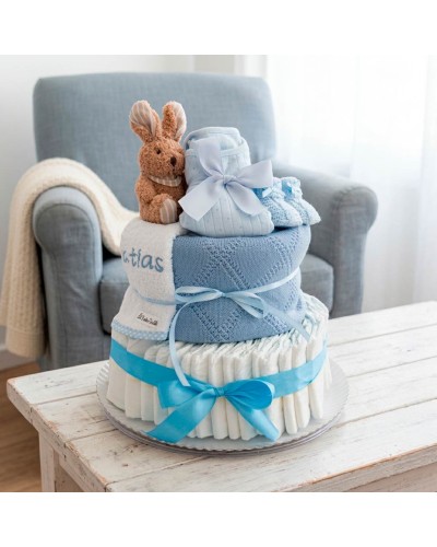 Tarta de Pañales para Niño con 55 Dodot Sensitive y toquilla