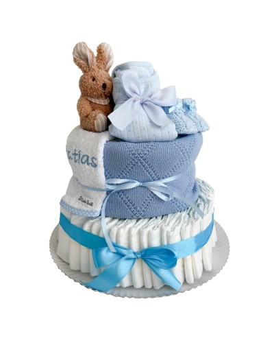 Tarta de Pañales para Niño con 55 Dodot Sensitive y toquilla
