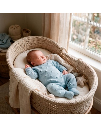 Pelele de Punto Azul Celeste para Bebé | 1-3 Meses