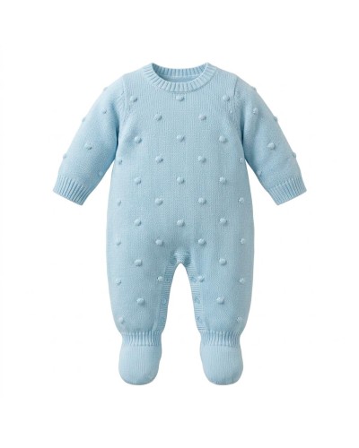Pelele de Punto Azul Celeste para Bebé | 1-3 Meses