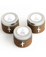 6 Detalles para invitados Comunion velas con rafia marron