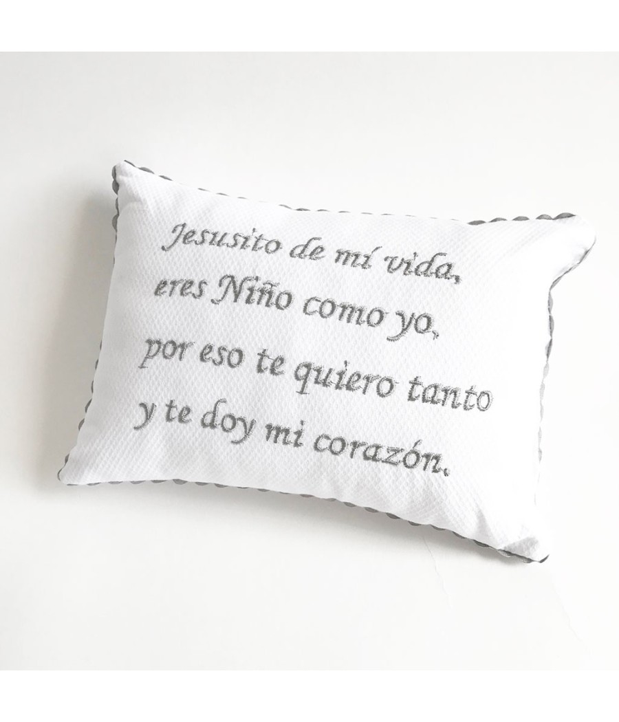 Coj/ín de Beb/é Piqu/é Blanco Texto Jesusito de Mi Vida Beige...