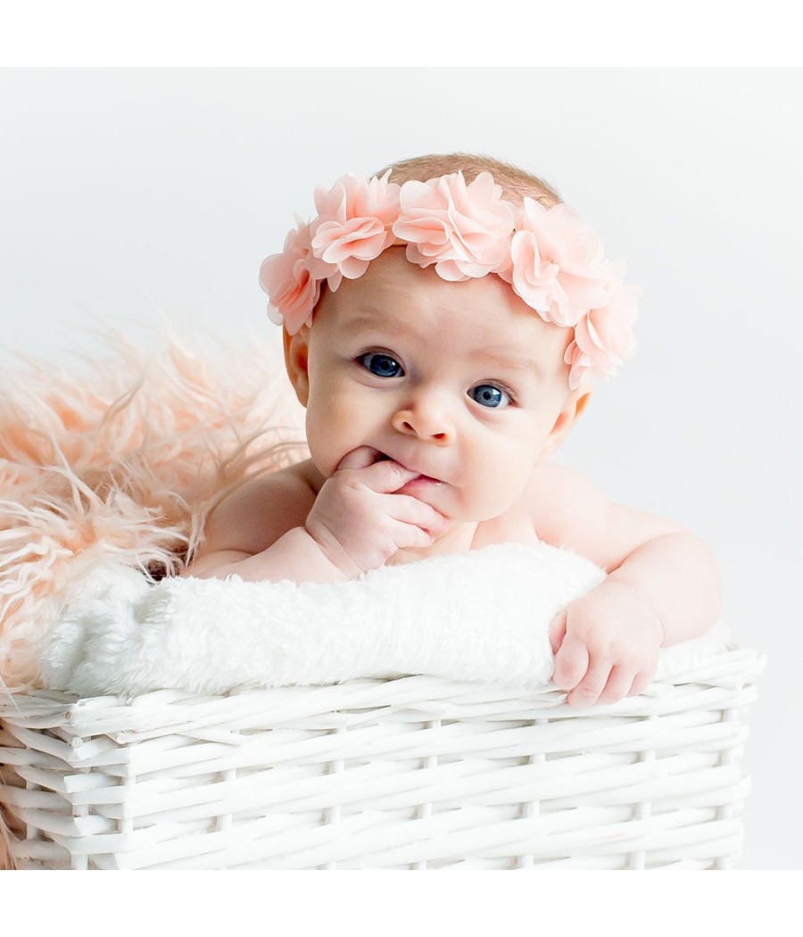 Diadema bebe cinta con flores rosa